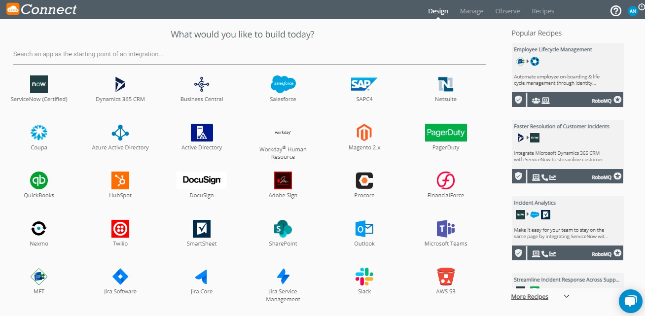 Connect iPaaS Dashboard