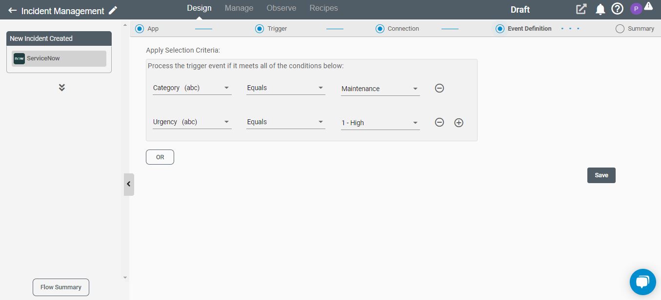 Connect iPaaS ServiceNow Filters