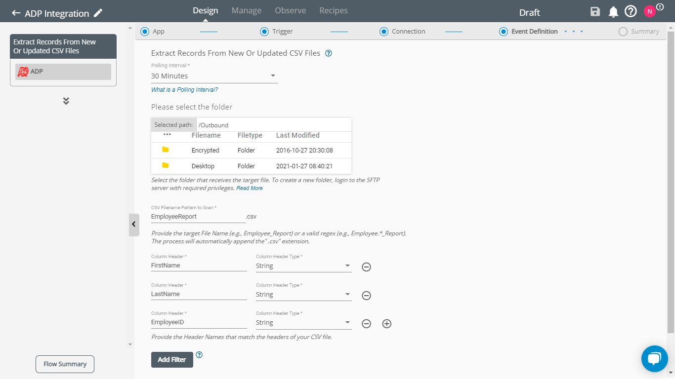 Inserting Column Header Fields in ADP