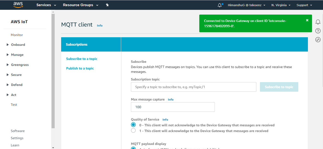 AWS IoT on AWS console