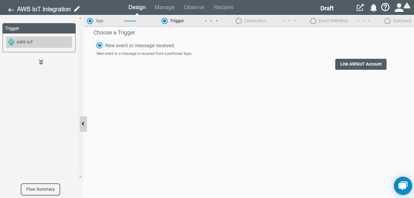 Trigger for AWS IoT Application on Connect iPaaS