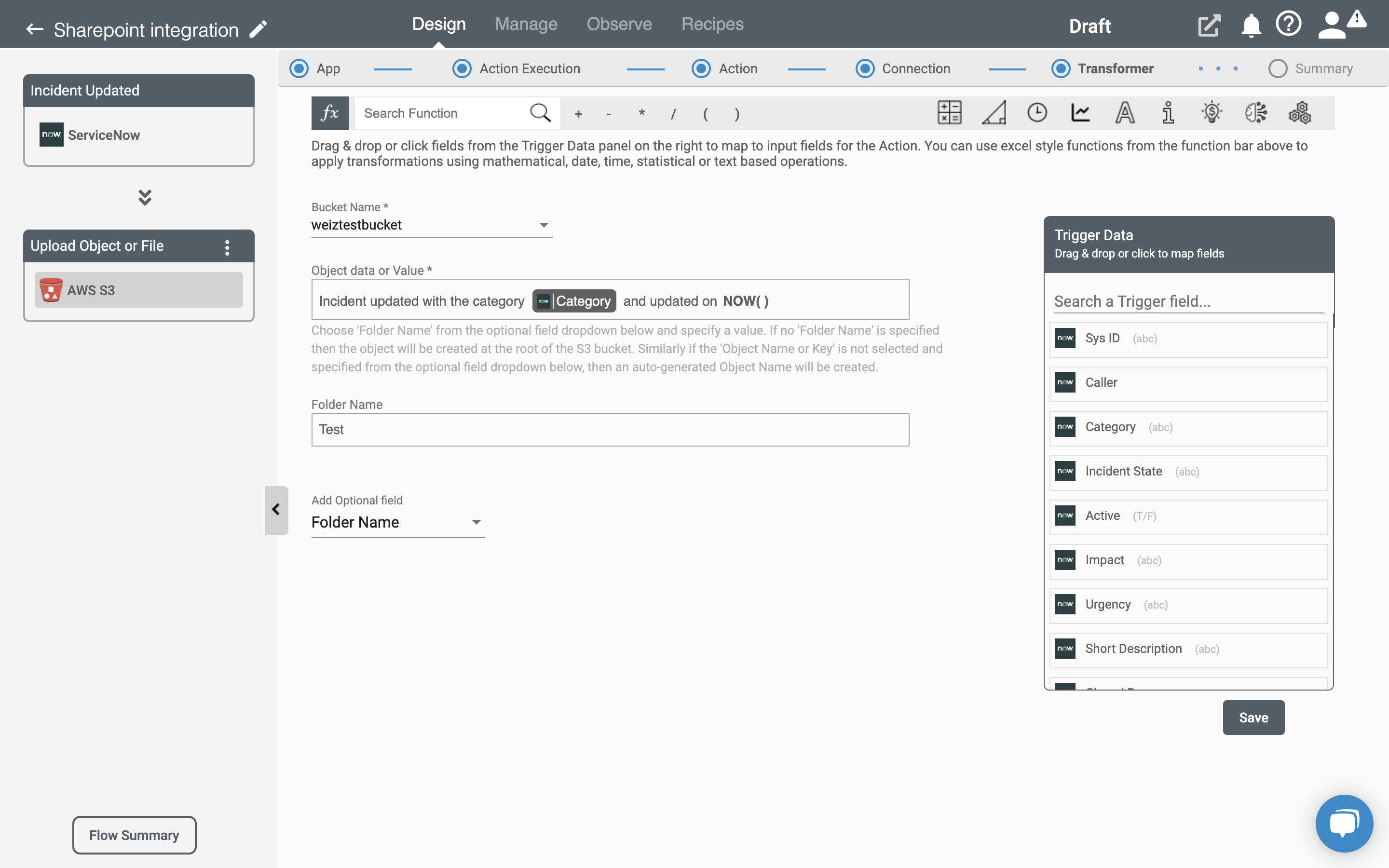 Action for AWS S3 Application on Connect iPaaS