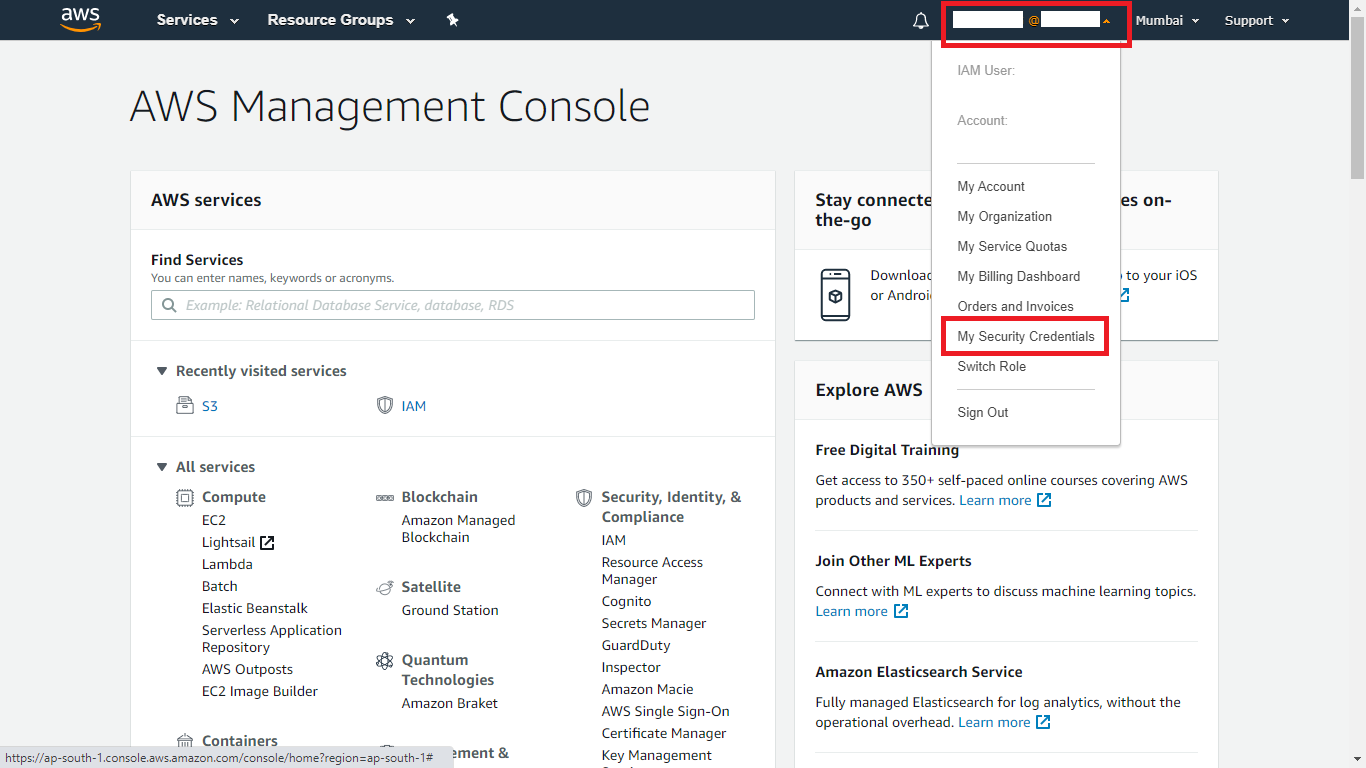 My Security Credentials on AWS