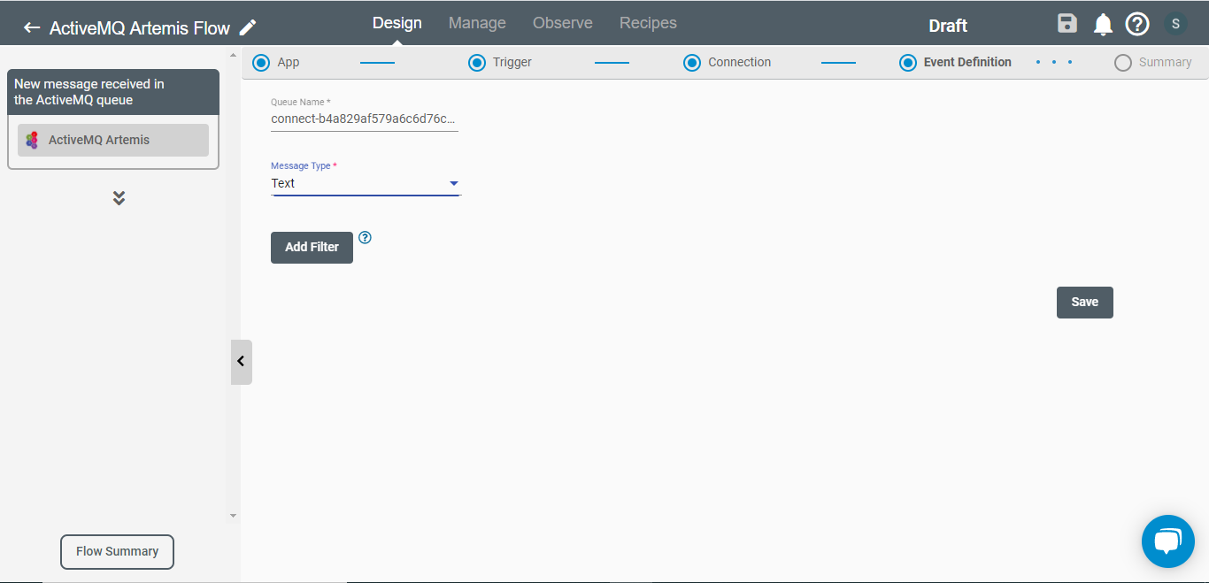 Setting up New Message Received in the ActiveMQ Queue Trigger on Connect iPaaS