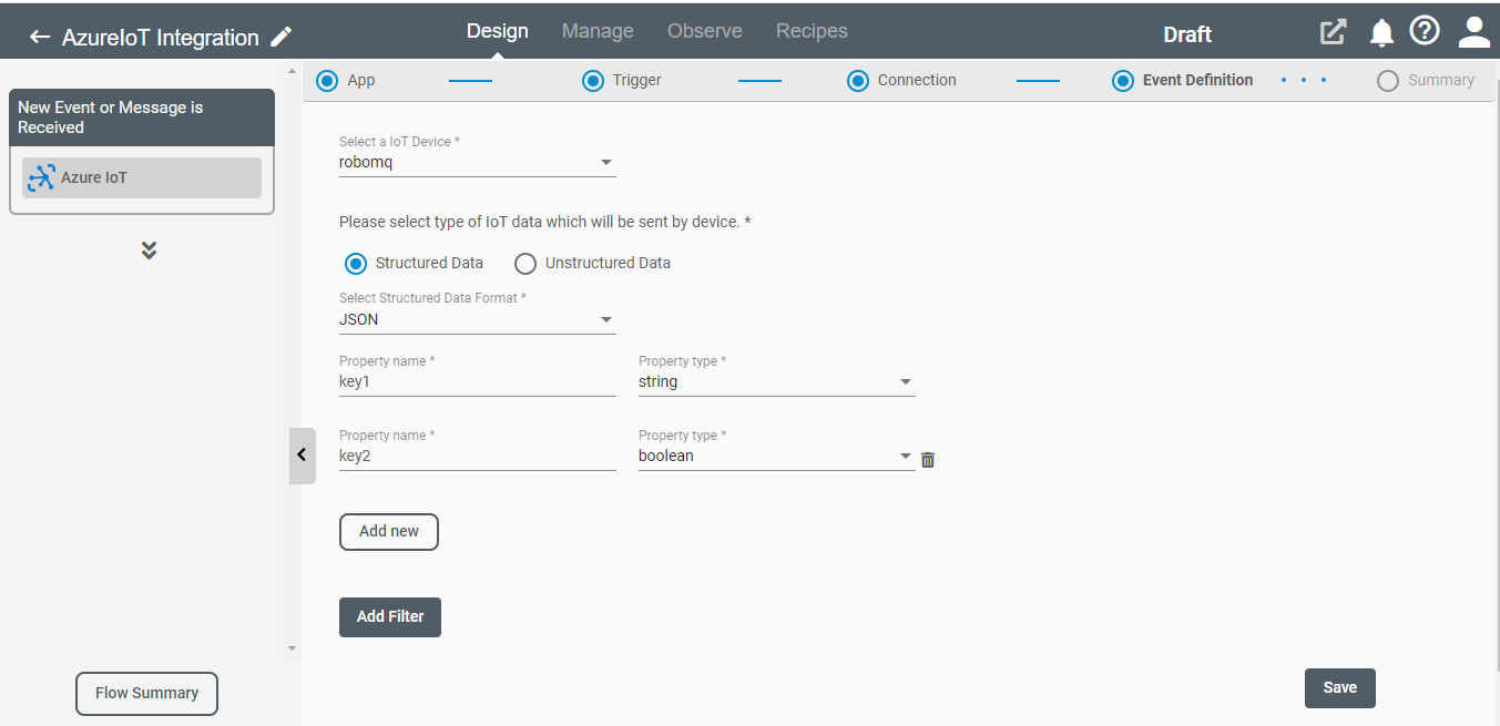 Trigger form for Azure IoT on Connect iPaaS