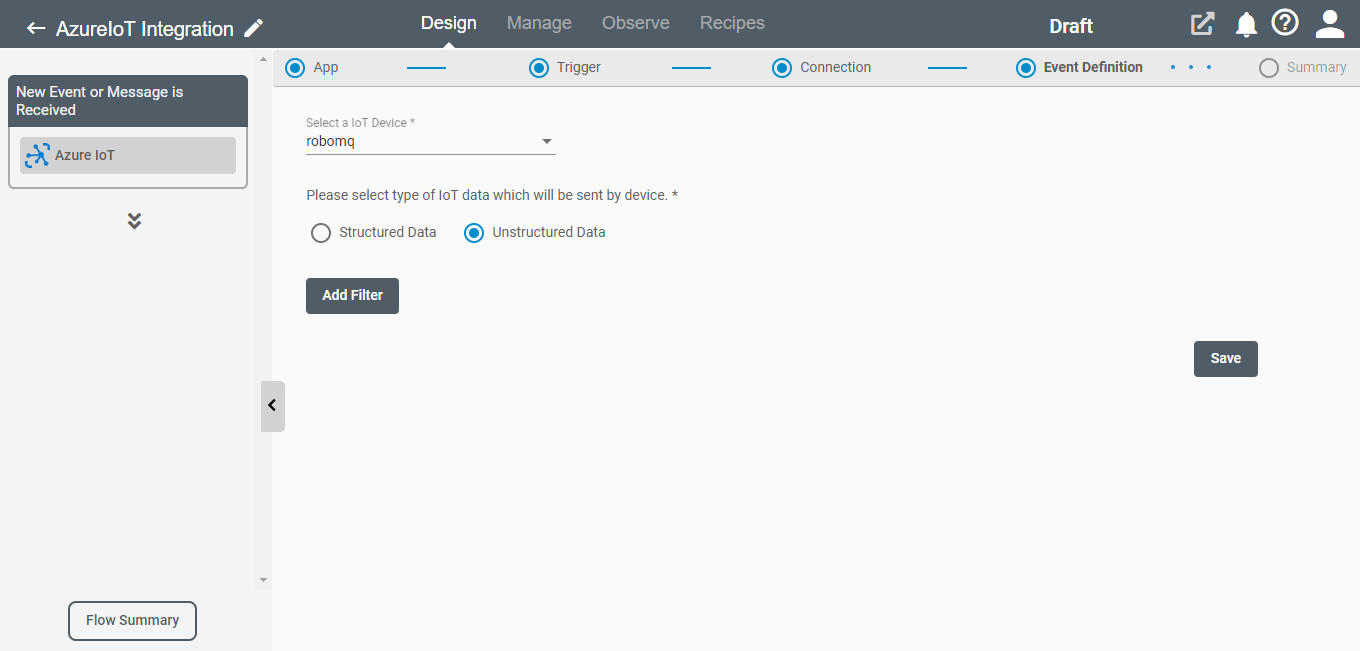 Trigger form for Azure IoT on Connect iPaaS