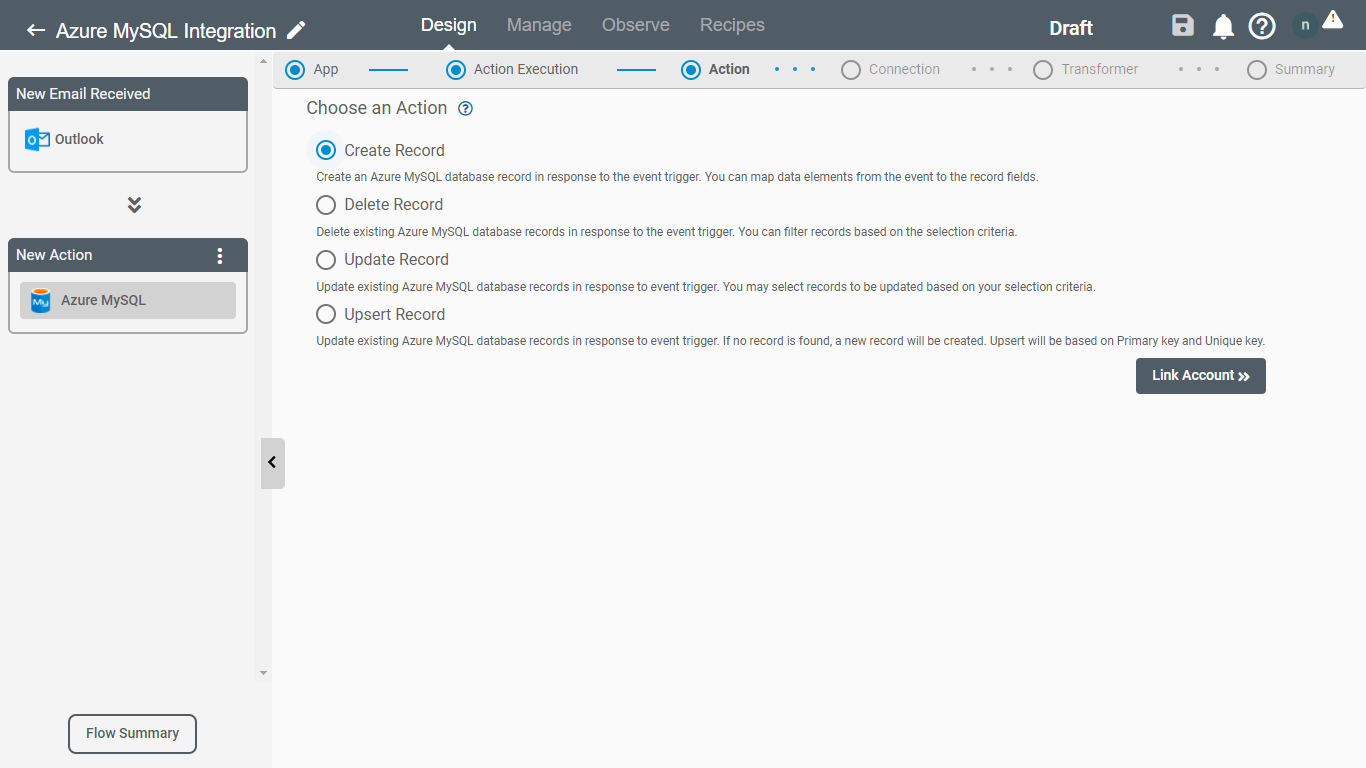 Action for Azure MySQL Application on Connect iPaaS