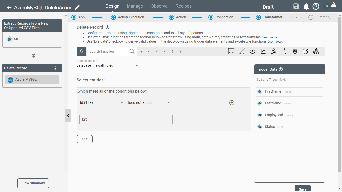 Azure MySQL Delete record