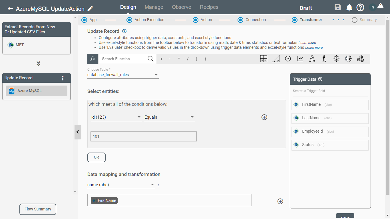 Azure MySql Update Record Action Form