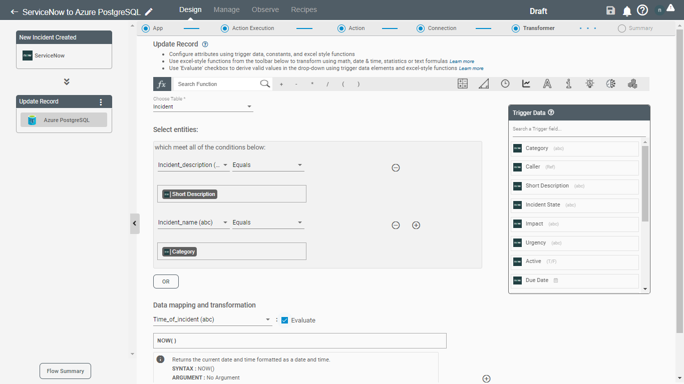 Azure PostgreSql Update Record Action Form