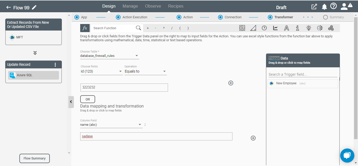 AzureSql Update Record Action Form