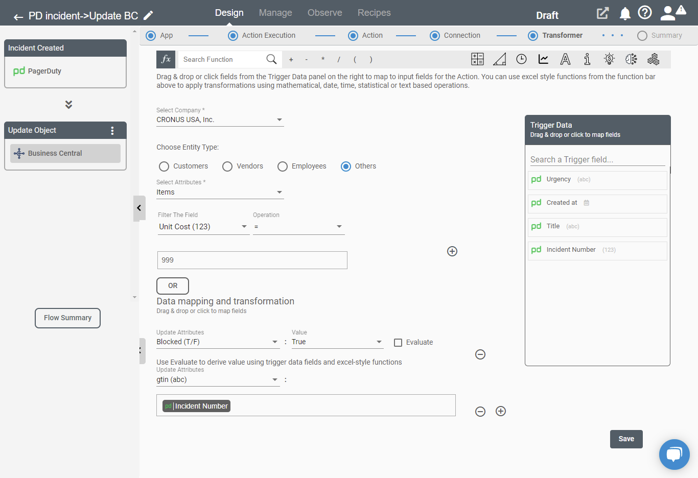 Setting up Business Central update action on Connect iPaaS