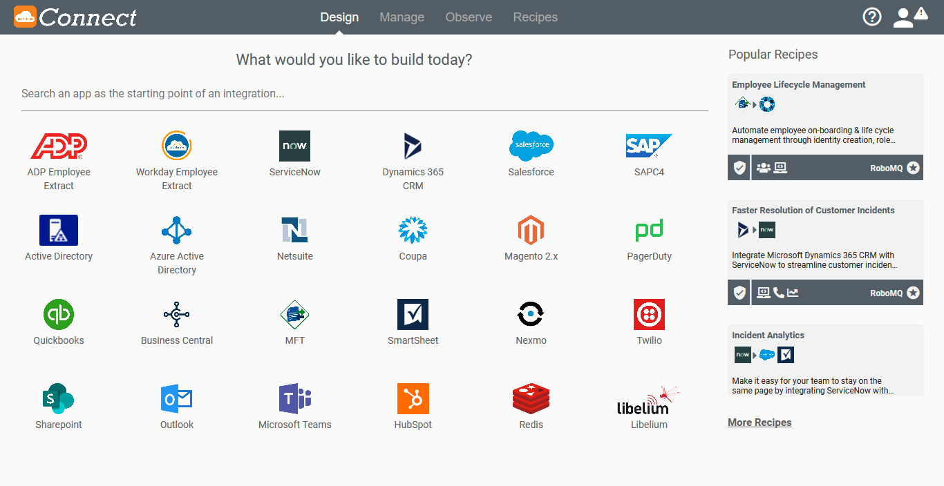 Connect iPaaS Dashboard