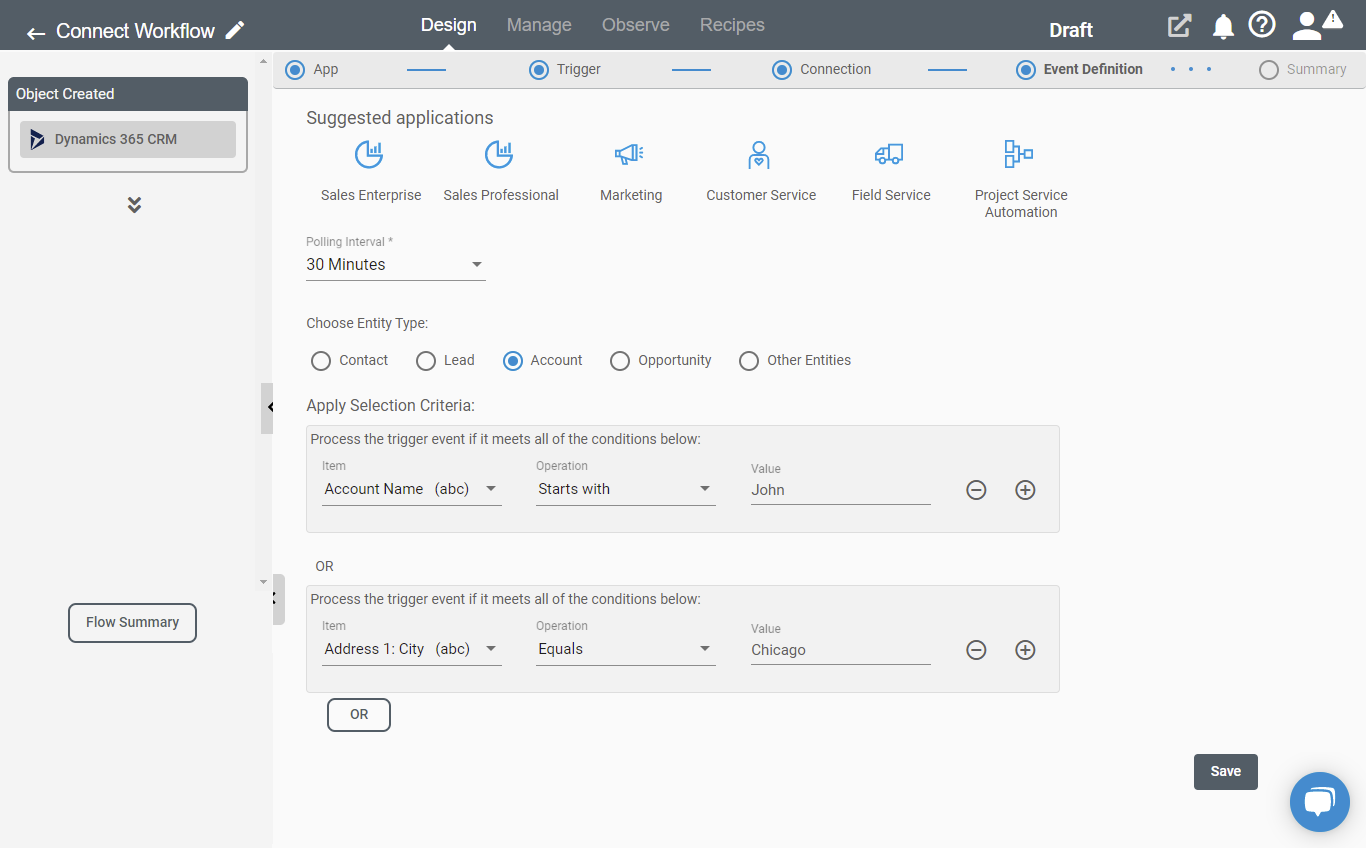 Connect iPaaS - Event Filter