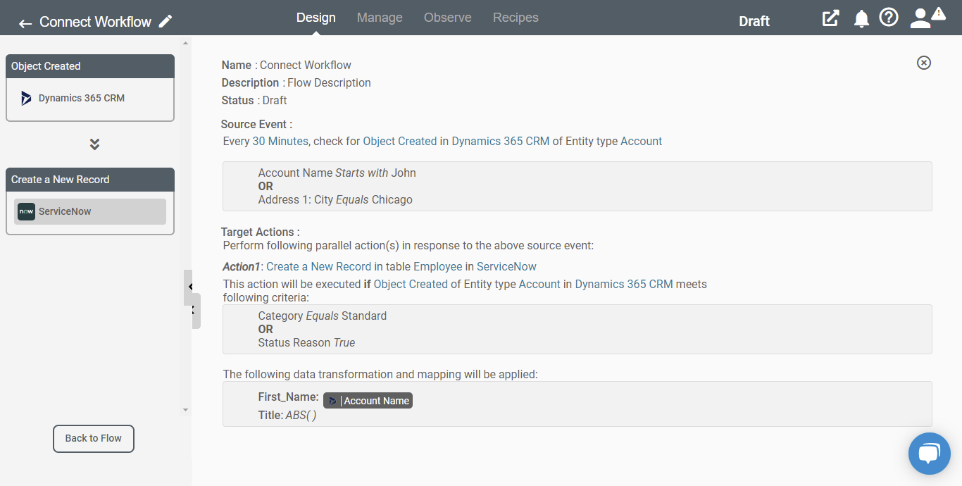 Connect iPaaS Flow Summary
