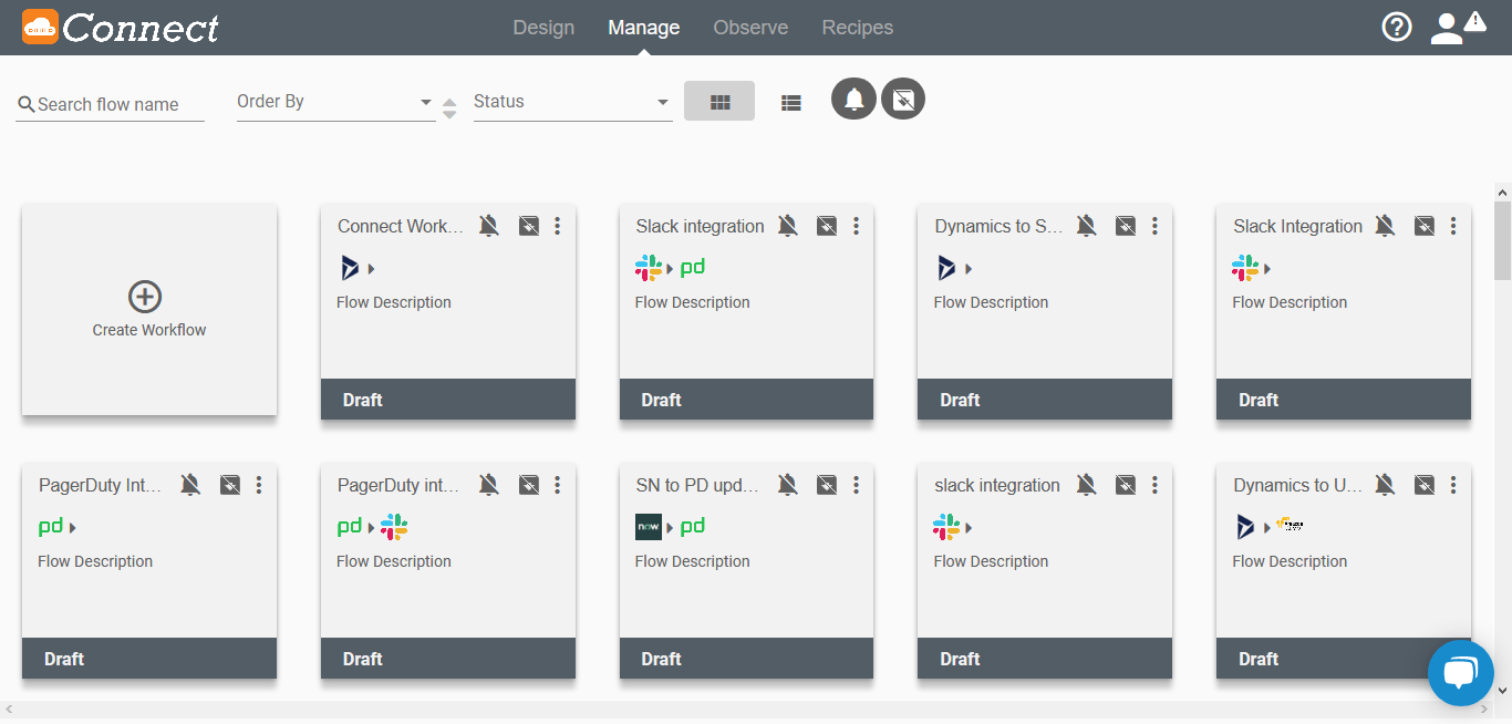 Connect iPaaS Manage Page