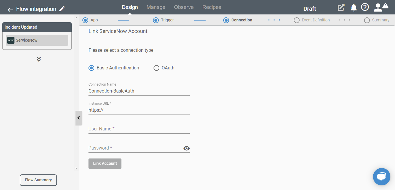 Connect iPaaS Setup Connection