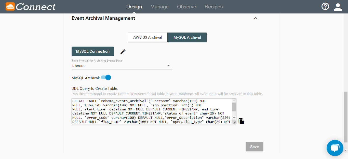 Setting up MySQL database Event Archival