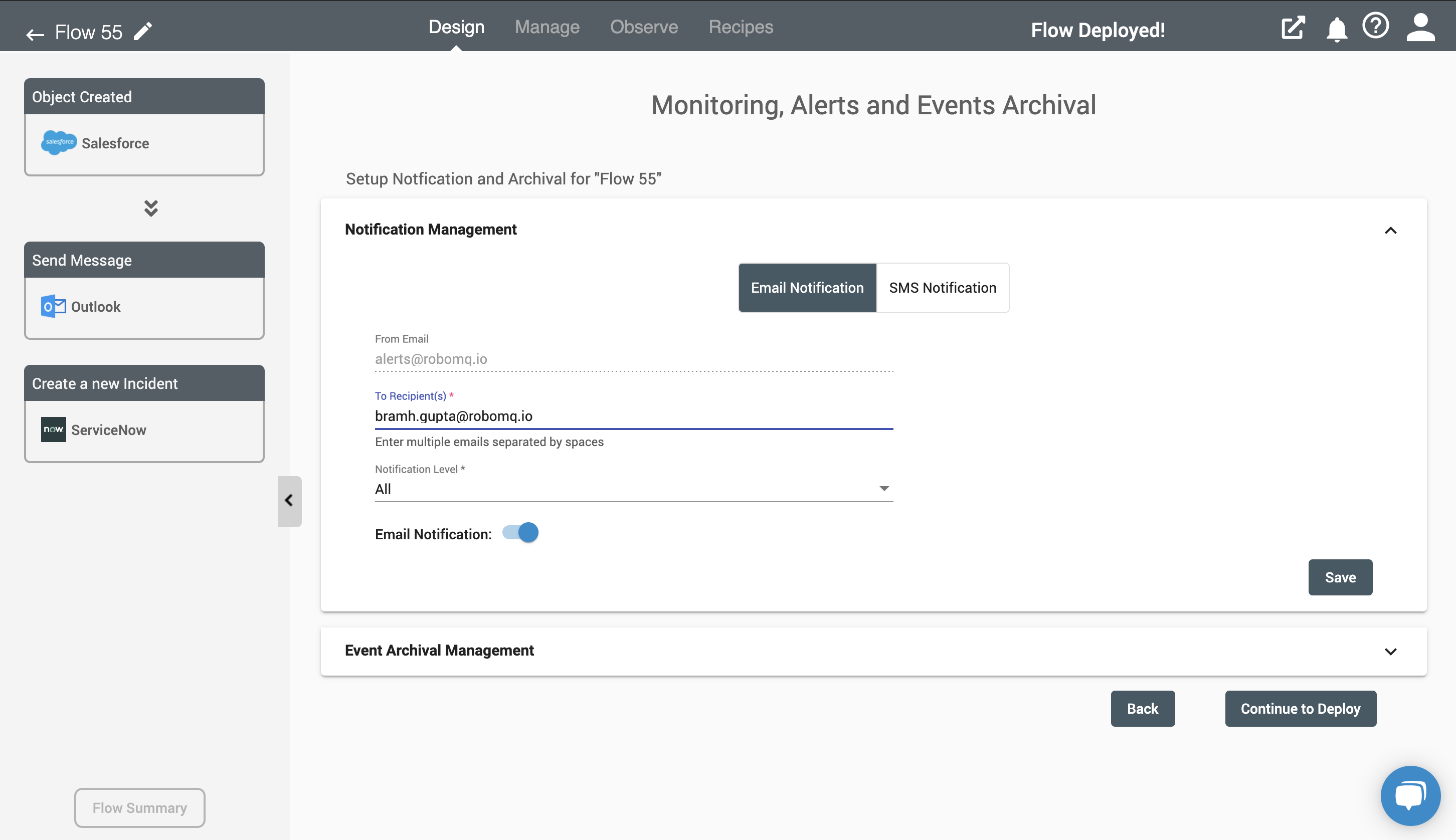 Email notification Parameters on individual workflow during flow deployment