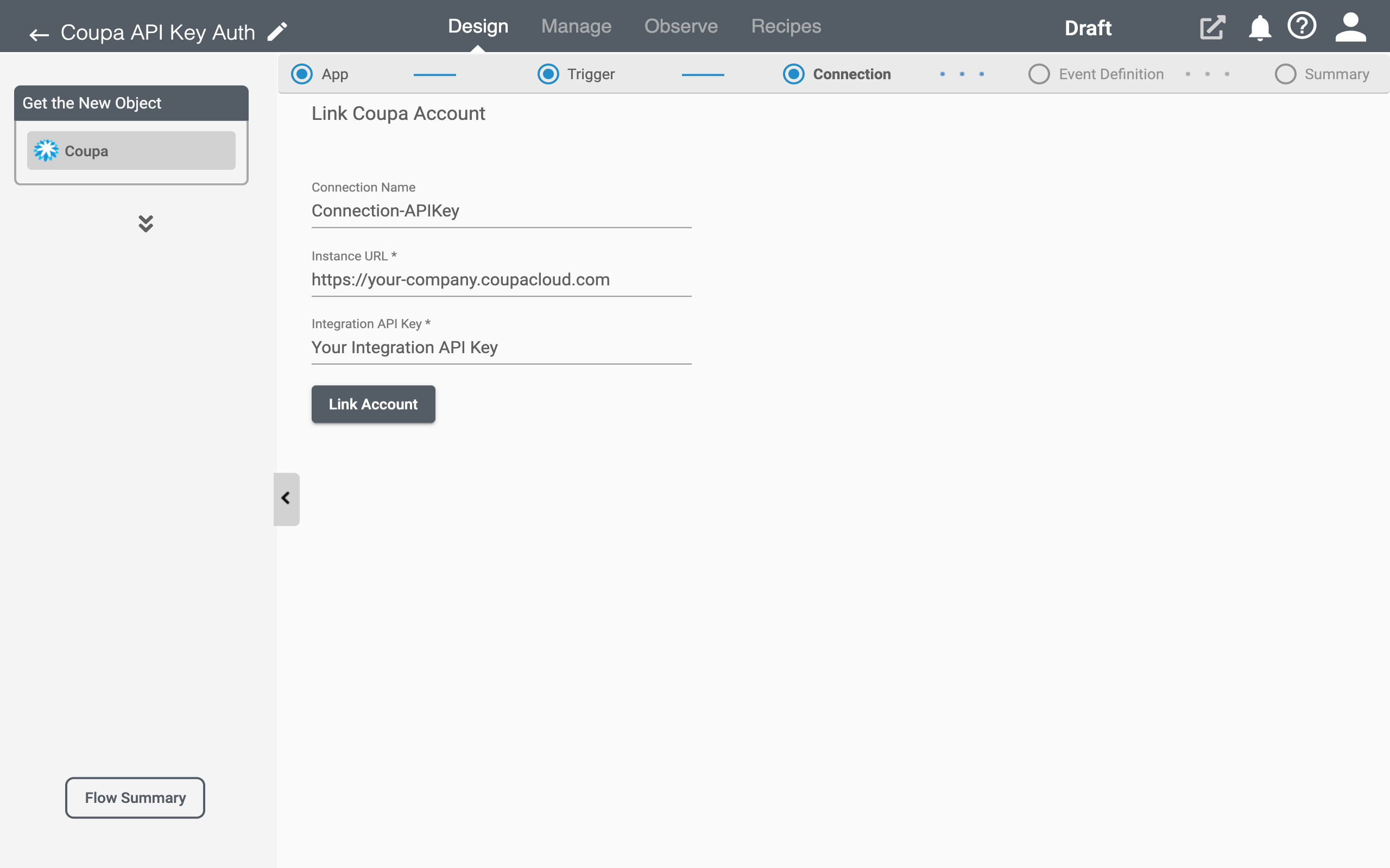 RoboMQ Connect API Key Connection Page