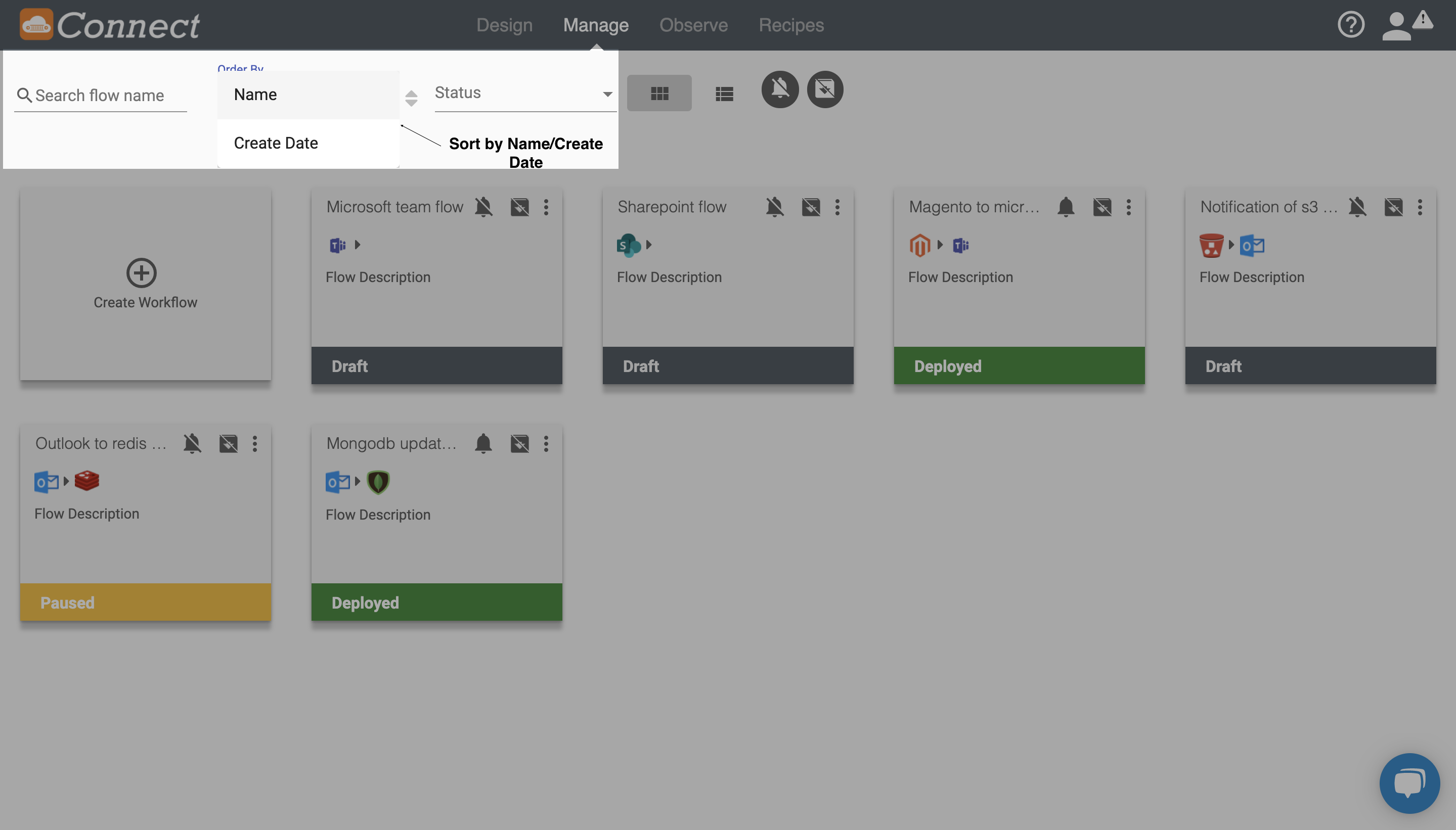 Arrange the Workflows on basis of Name or Creation Date