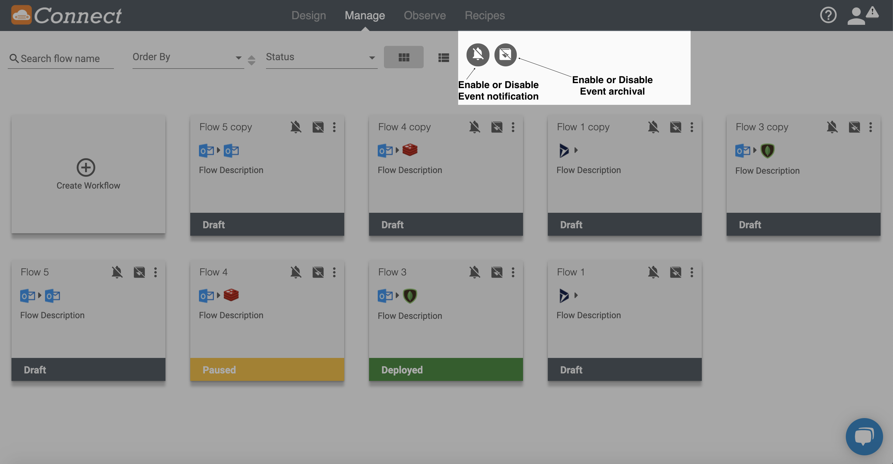 Enable or disable Flow Notifications or Event Archival for all your flows