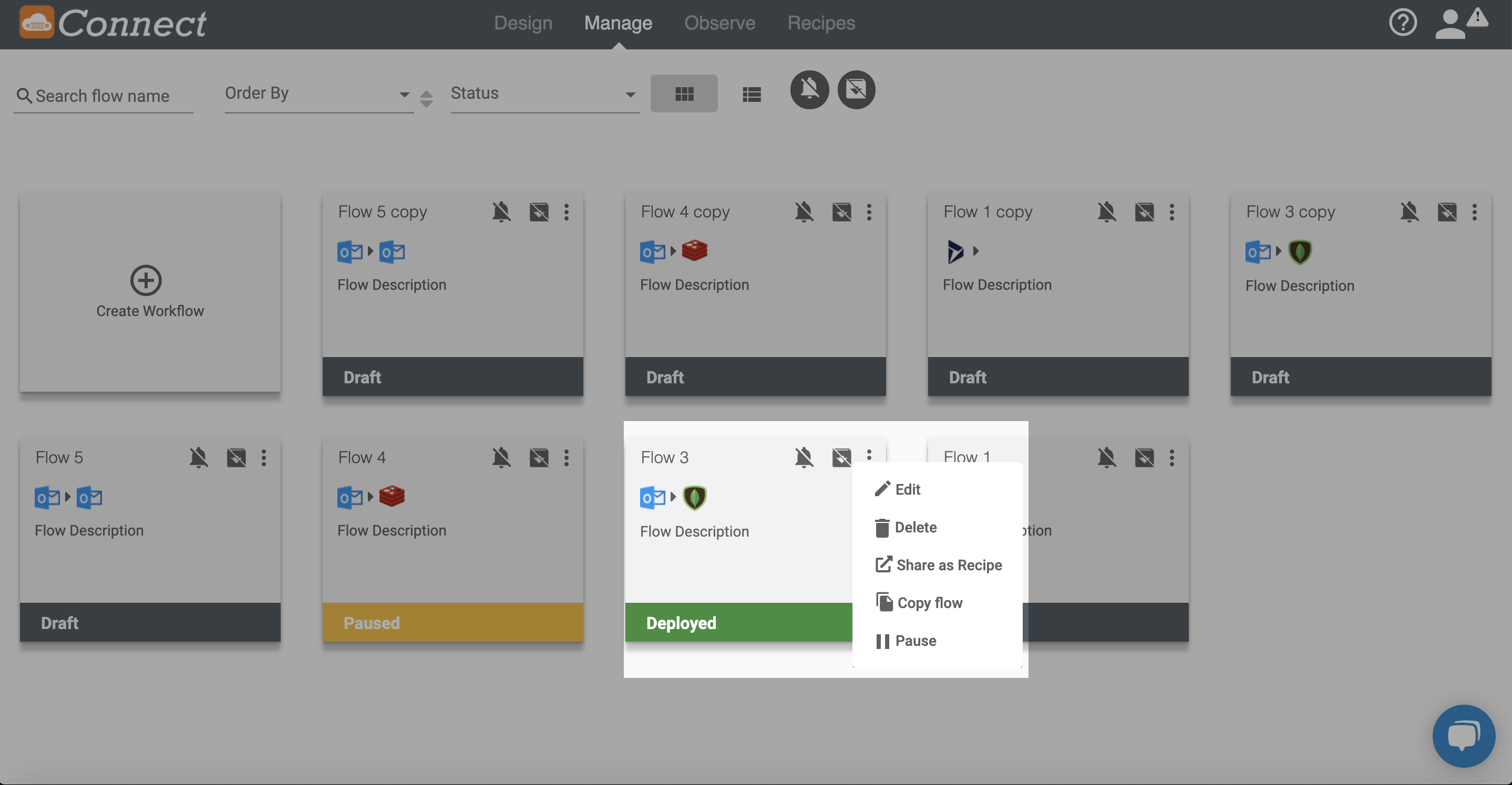 Grid view flow operation