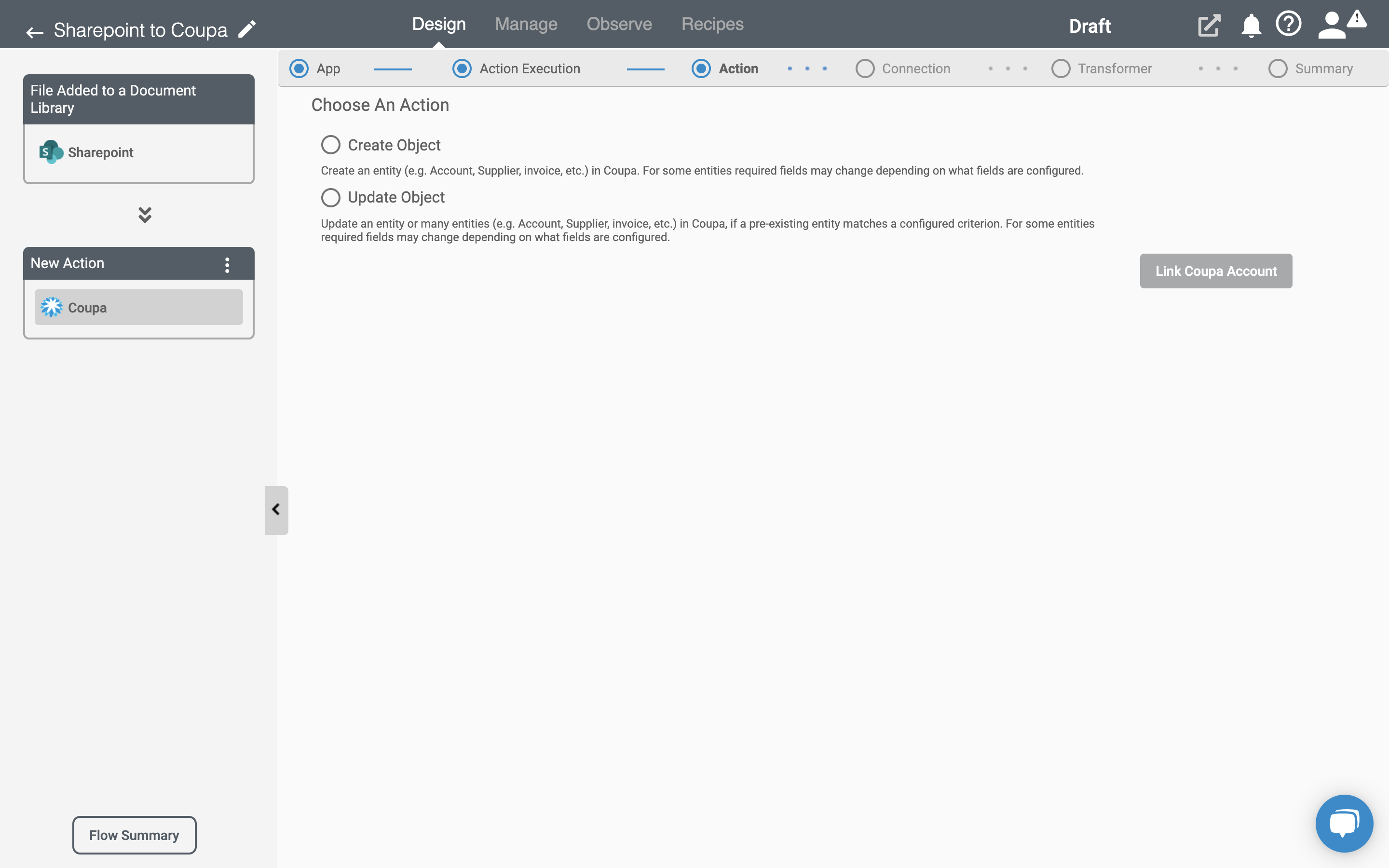 Actions for Coupa Application on Connect iPaaS