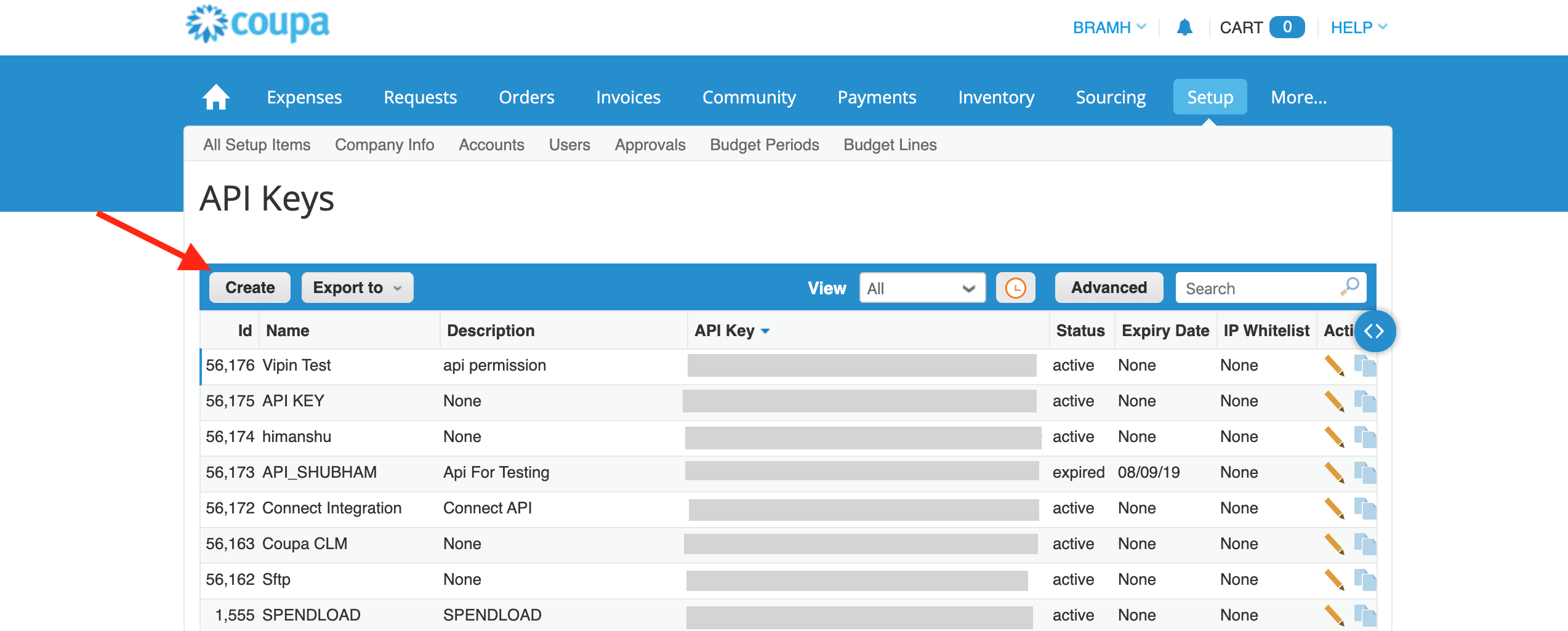 Coupa's Create Button