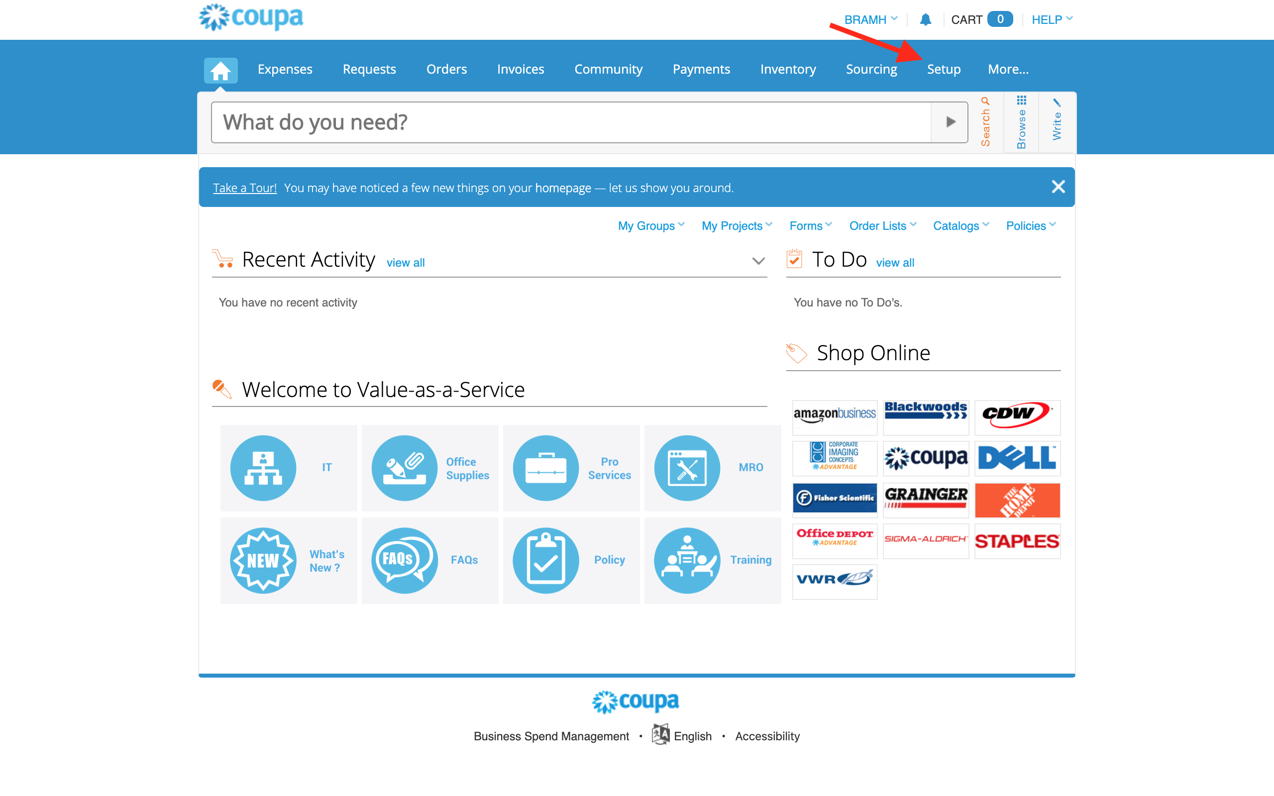 Coupa's Setup Button