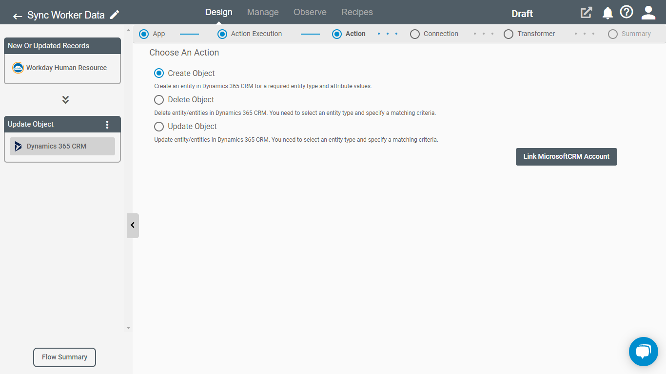 Action for Dynamics 365 CRM on Connect iPaaS