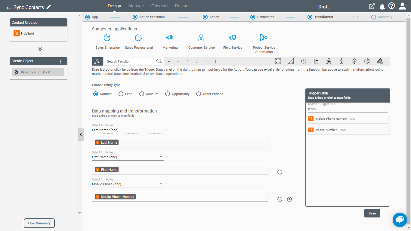 Create Entity Action for Dynamics 365 CRM on Connect iPaaS