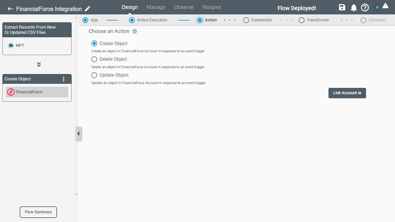 Action for FinancialForce Application on Connect iPaaS