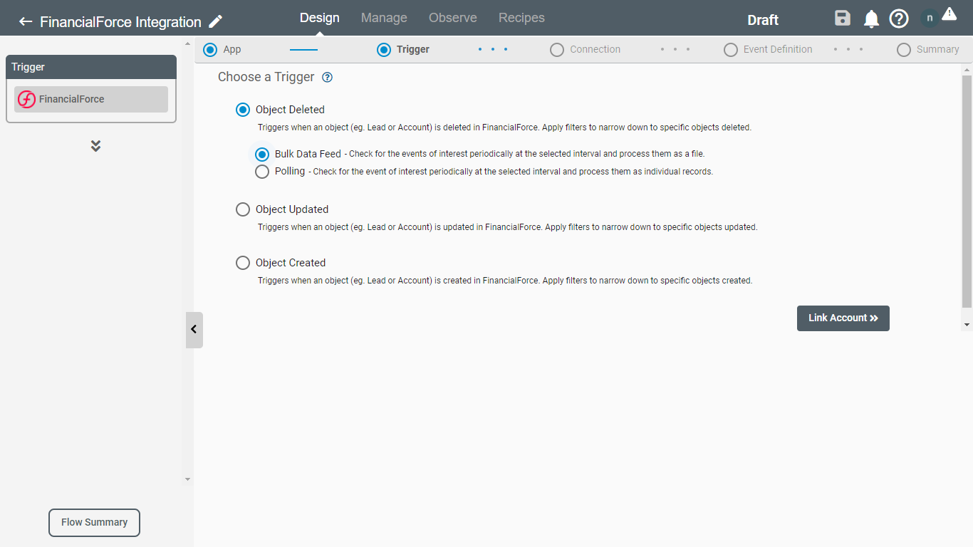 Triggers for FinancialForce Application on Connect iPaaS