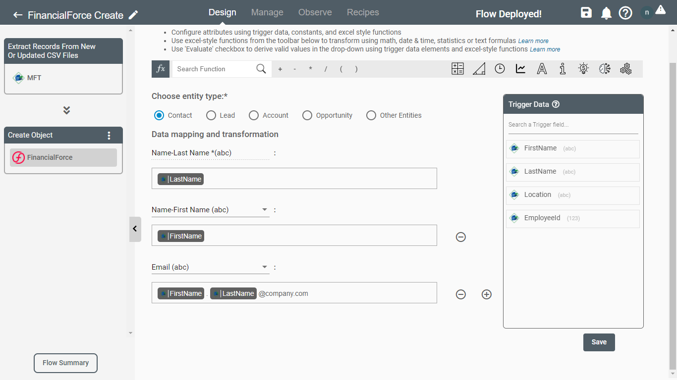 Create Object in FinancialForce Application on Connect iPaas