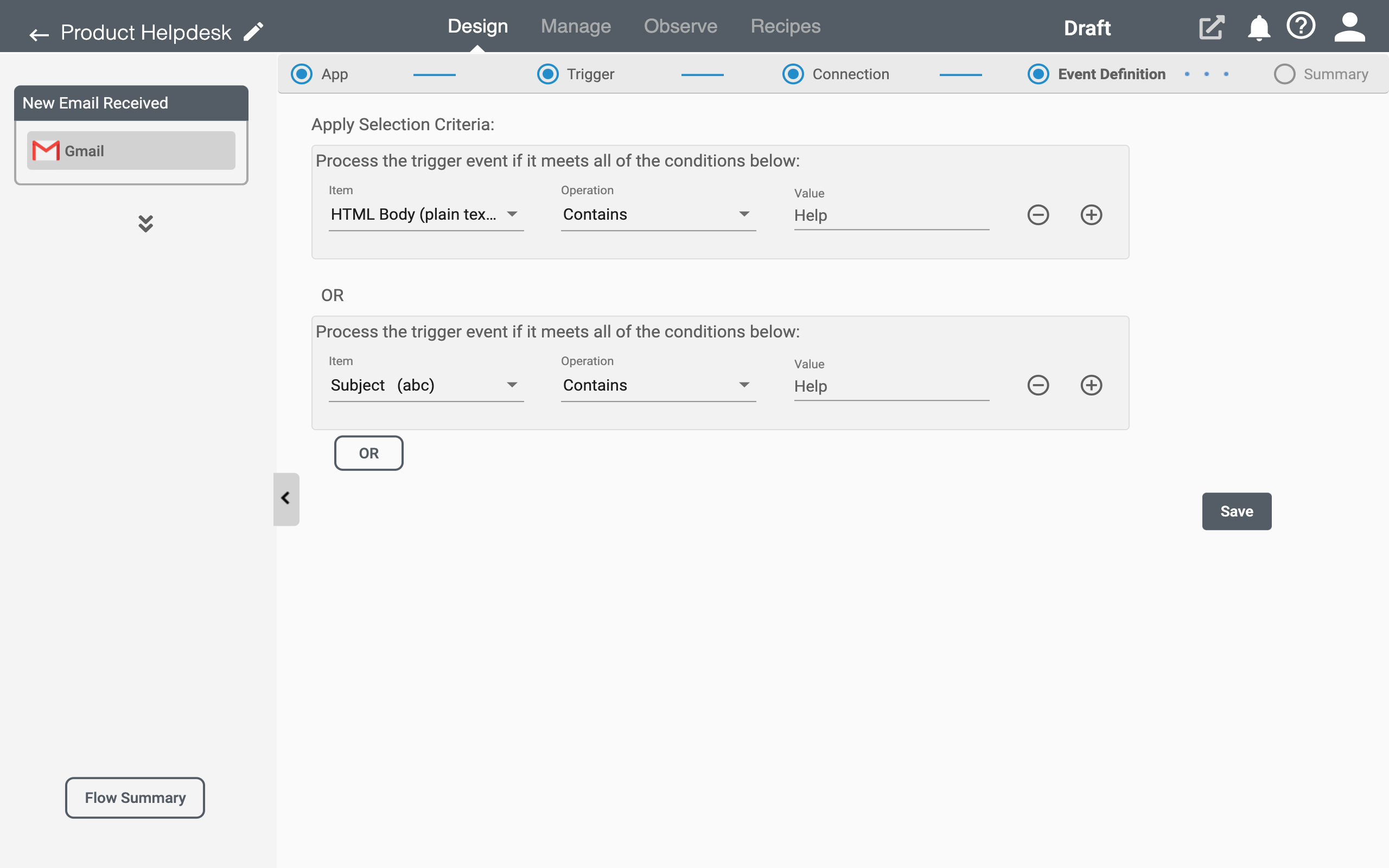 Trigger for Gmail Application on Connect iPaaS