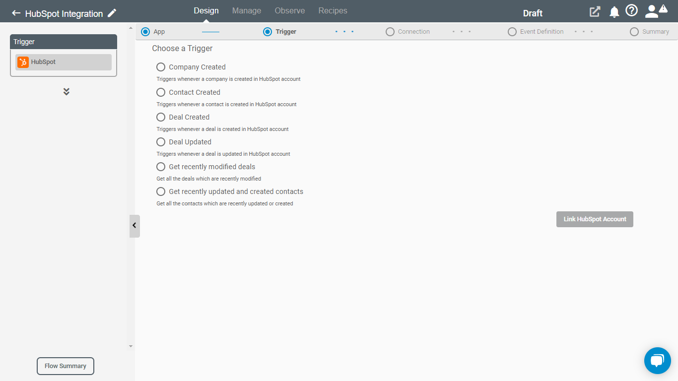 Triggers for HubSpot on Connect iPaaS
