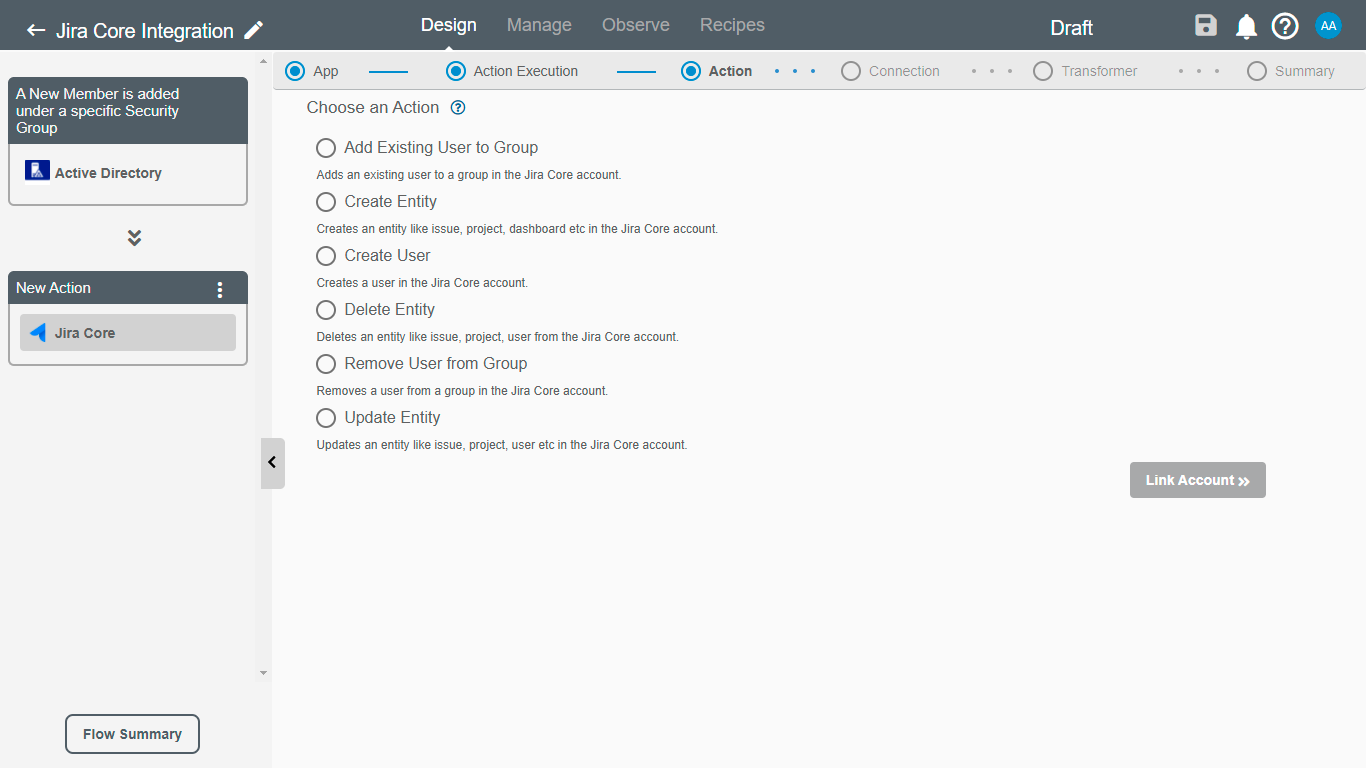 Action for Jira Core on Connect iPaaS