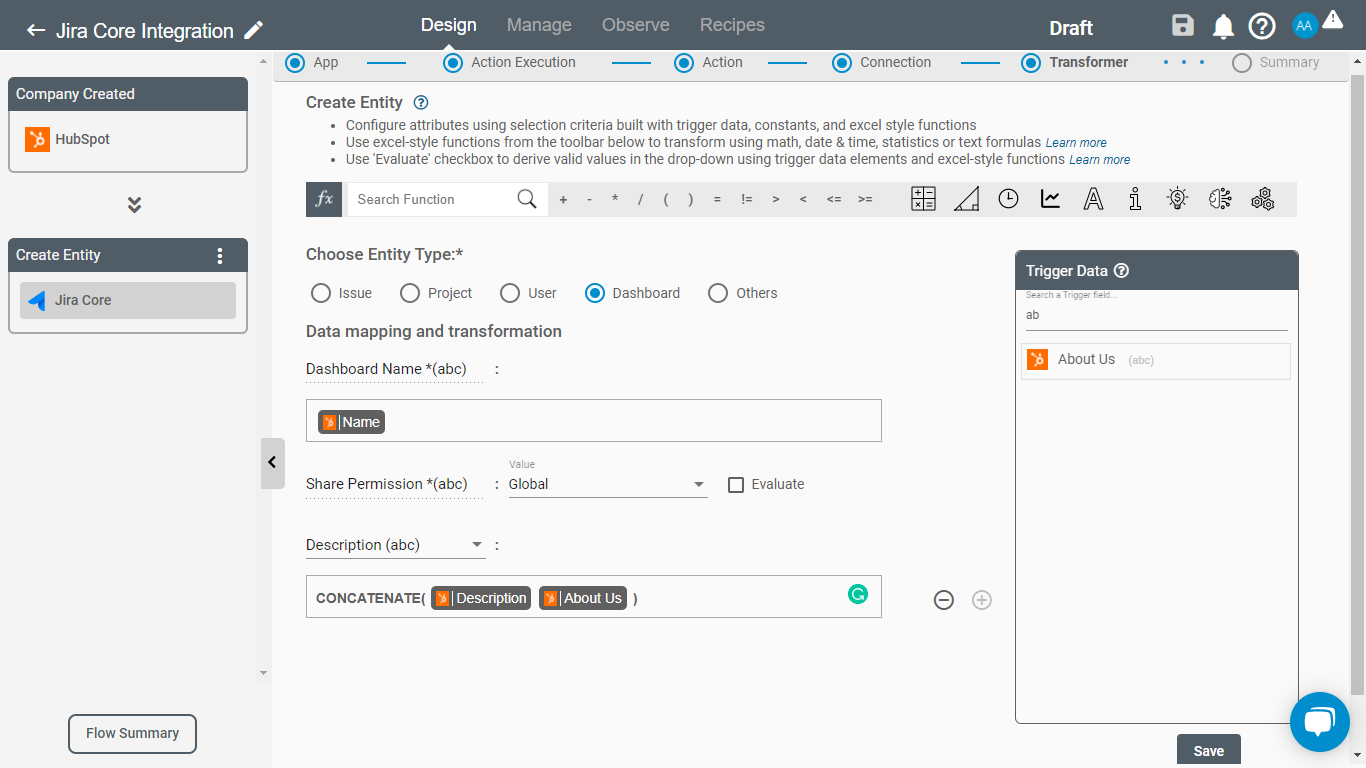 Create Entity Action for Jira Core on Connect iPaaS