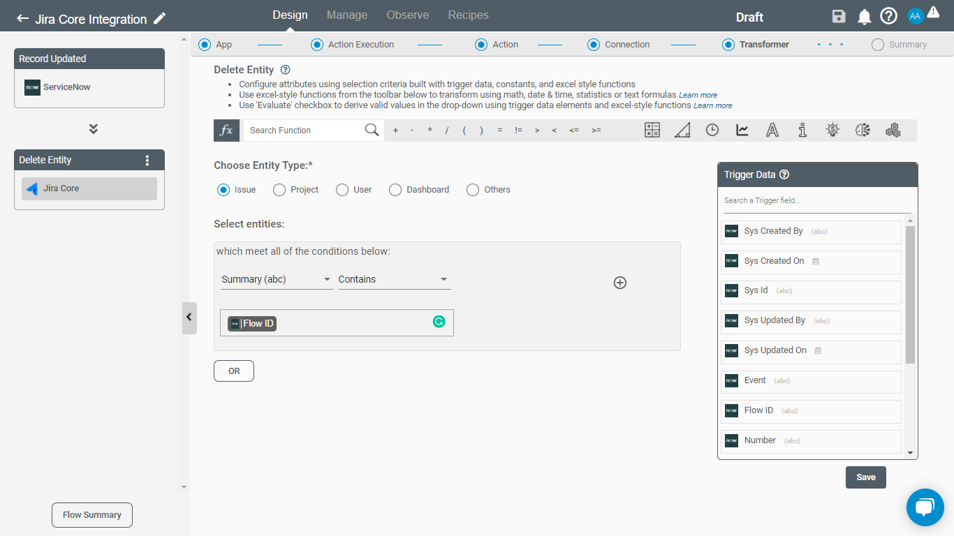 Delete Entity Action for Jira Core on Connect iPaaS