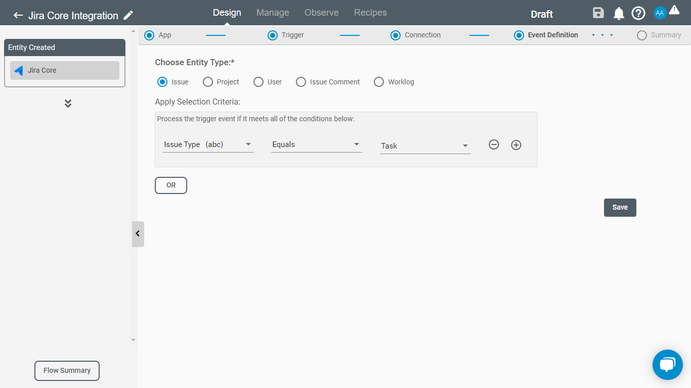 Entity Created Trigger for Jira Core on Connect iPaaS