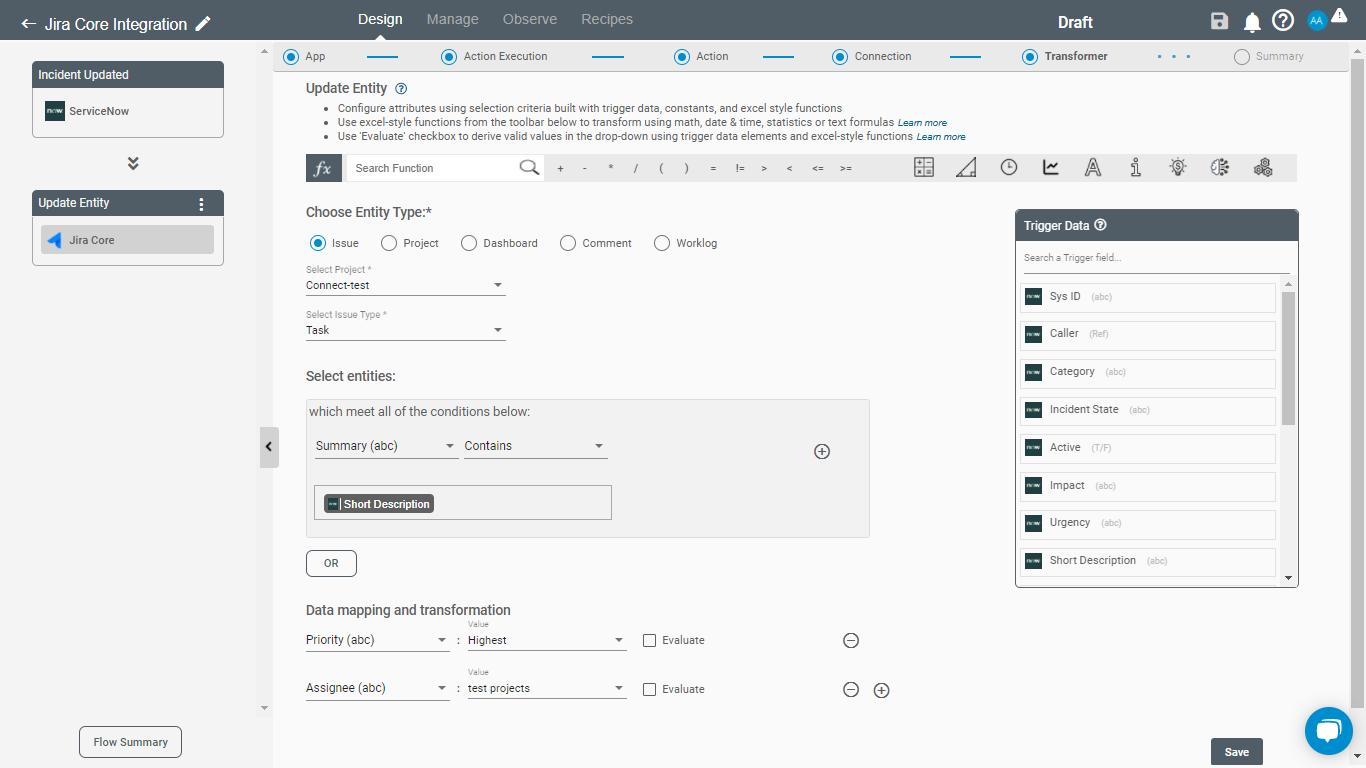 Update Entity Action for Jira Core on Connect iPaaS