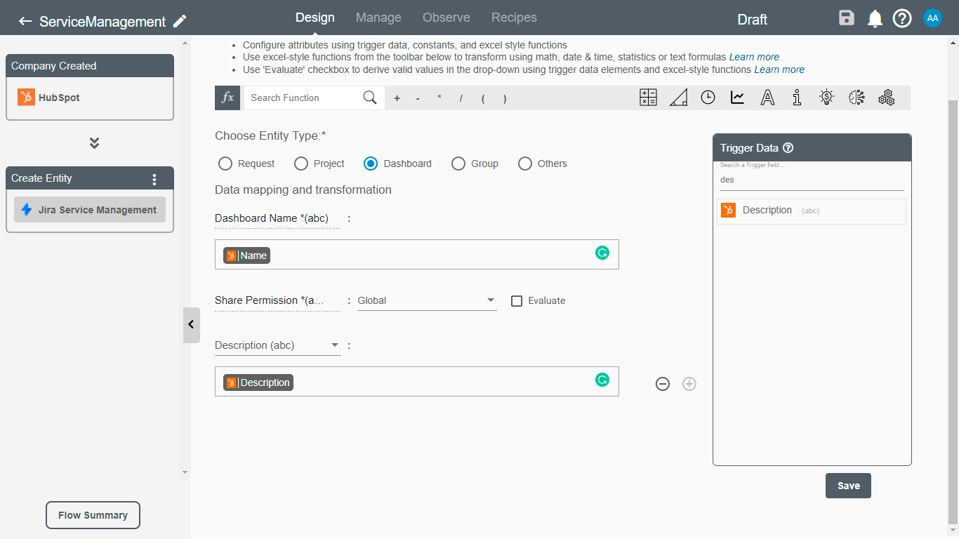 Create Entity Action for Jira Service Management on Connect iPaaS