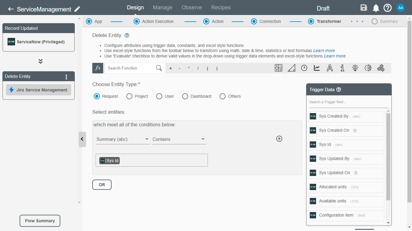 Delete Entity Action for Jira Service Management on Connect iPaaS