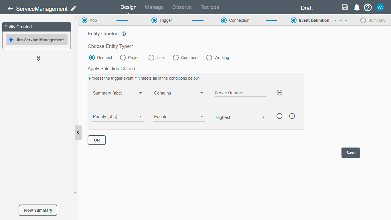 Entity Created Trigger for Jira Service Management on Connect iPaaS