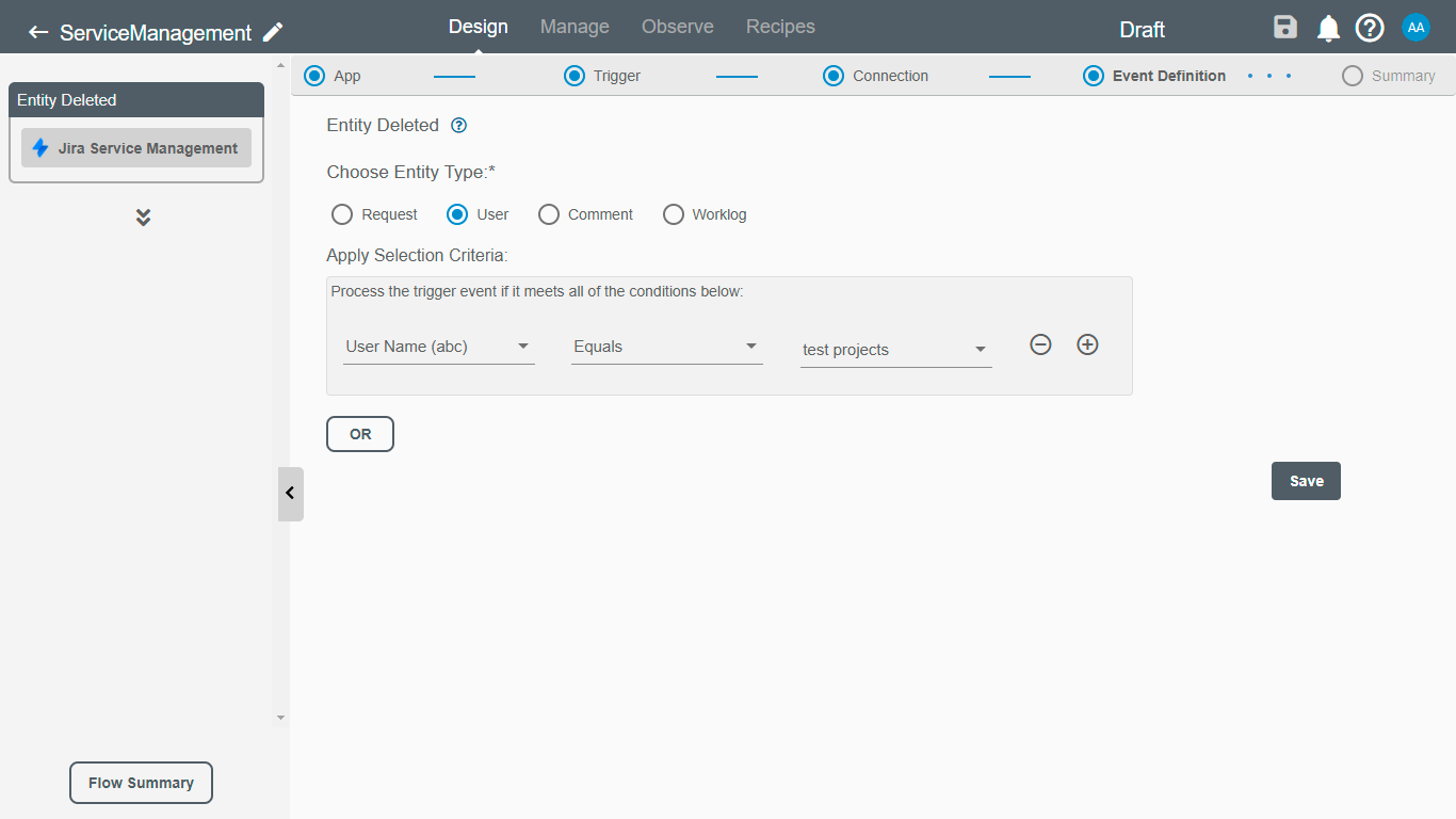 Entity Deleted Trigger for Jira Service Management on Connect iPaaS