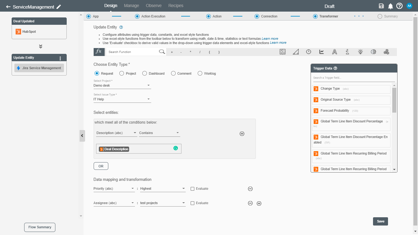 Update Entity Action for Jira Service Management on Connect iPaaS