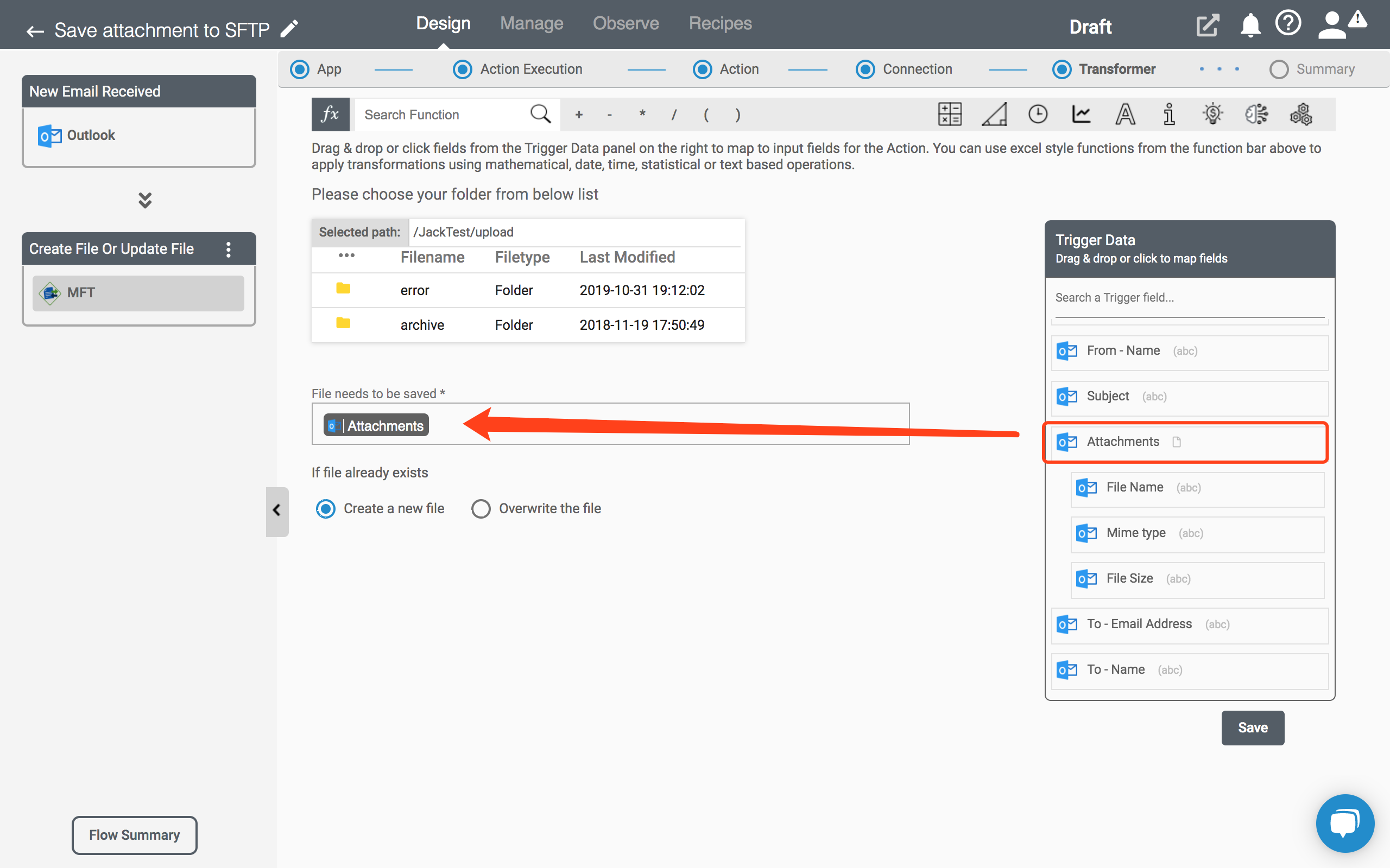 MFT Action - Create File Or Update File