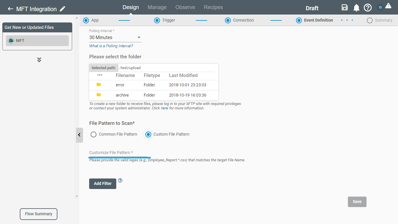 MFT Triggers - Custom File Pattern