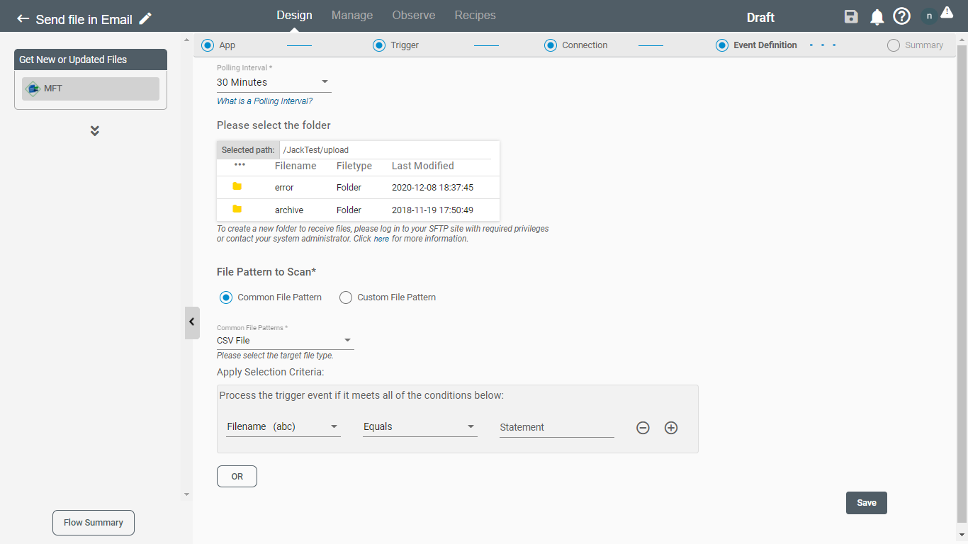 Define the MFT Trigger Get New Or Updated Files